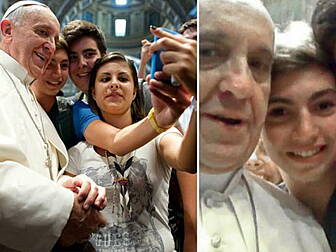 Pope poses for "selfie"...
